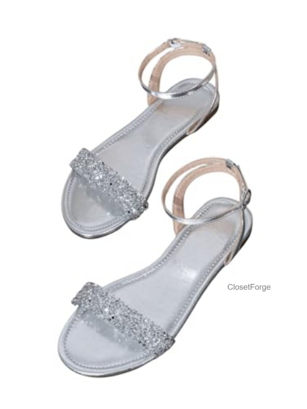 Sparkly Sequined Rhinestone Flat Sandals Women's Dressy Wedding